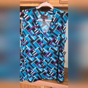 Dana Buchman Blue and Purple Geometric Blouse